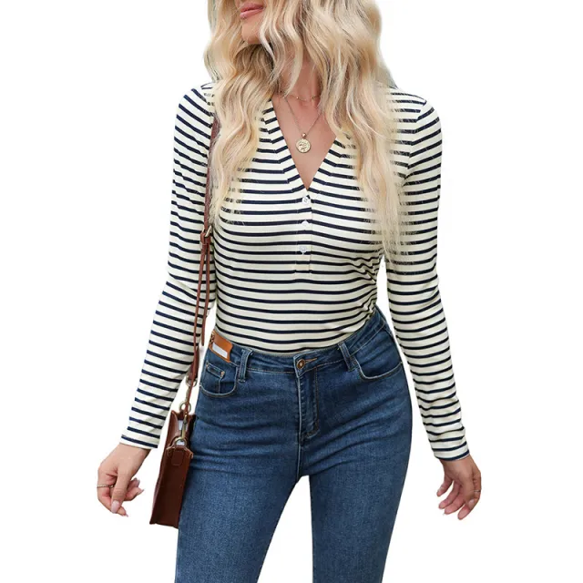 Women's Polyester Striped Long sleeved Top P419 - Shop at LoveMi