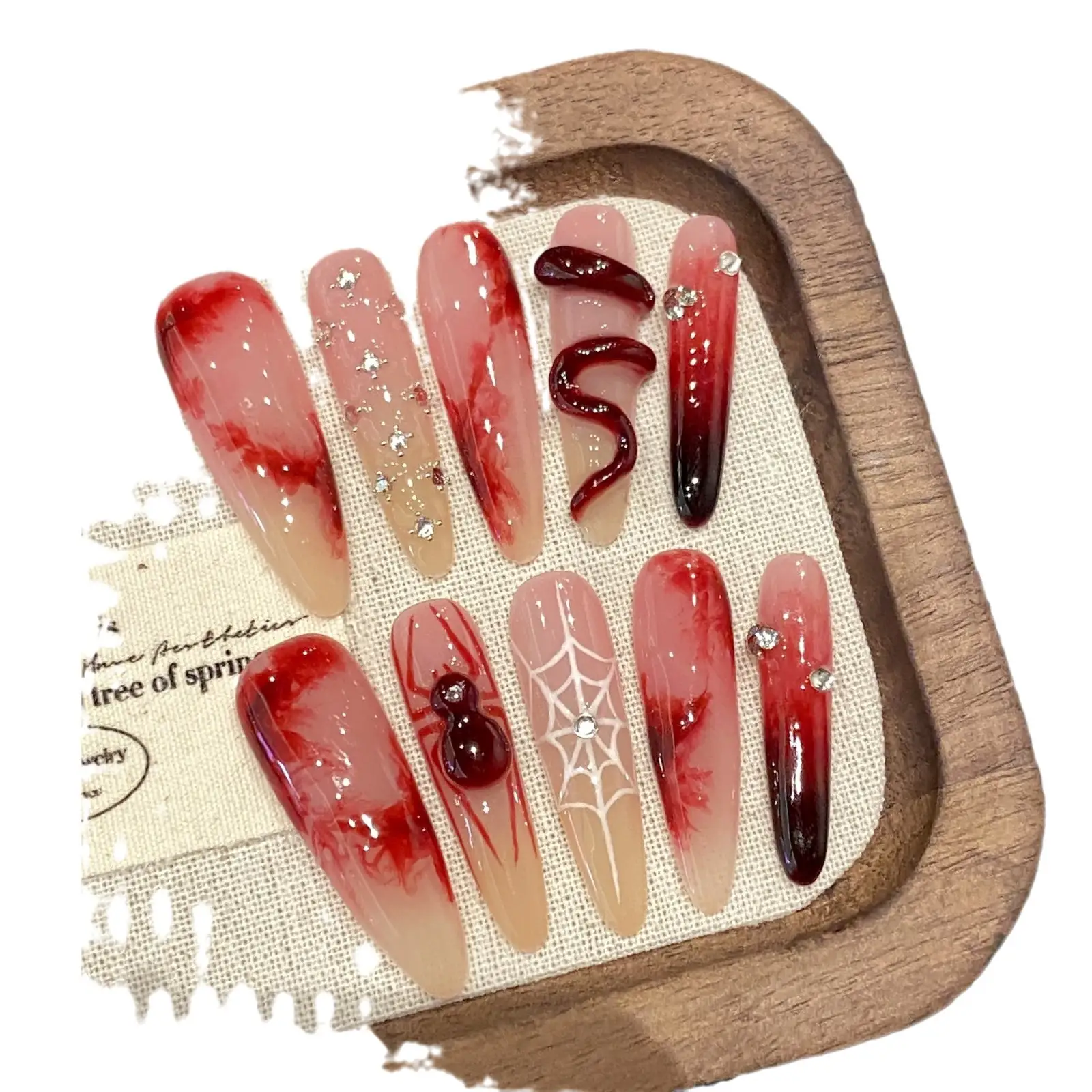 Long Advanced New Chinese Style Red Manicure