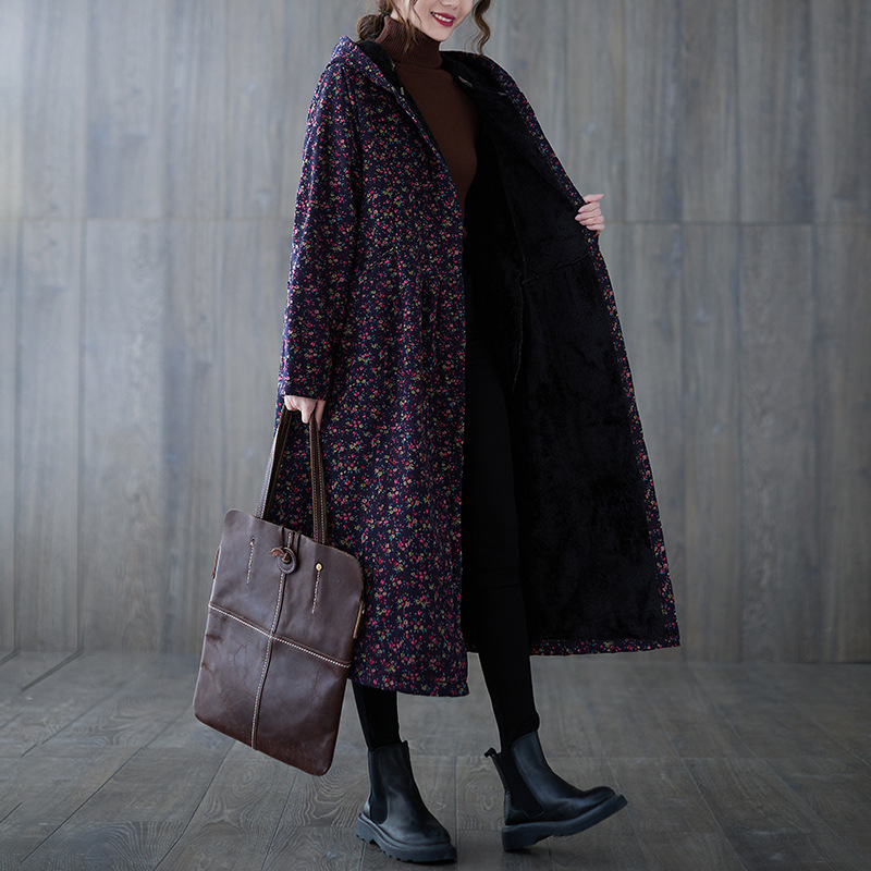 Women's Fashion Elegant Floral Slimming Hooded Trench Coat