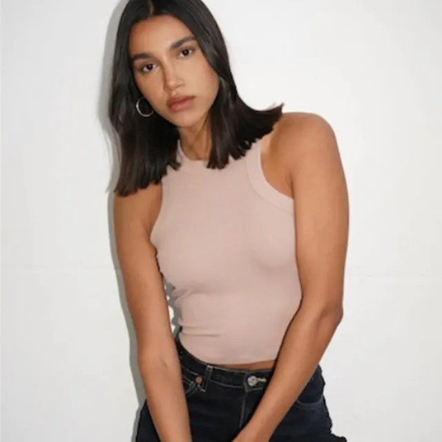High Round Neck Short Wide brimmed Yoga Vest Transport Top Nude - Shop at LoveMi