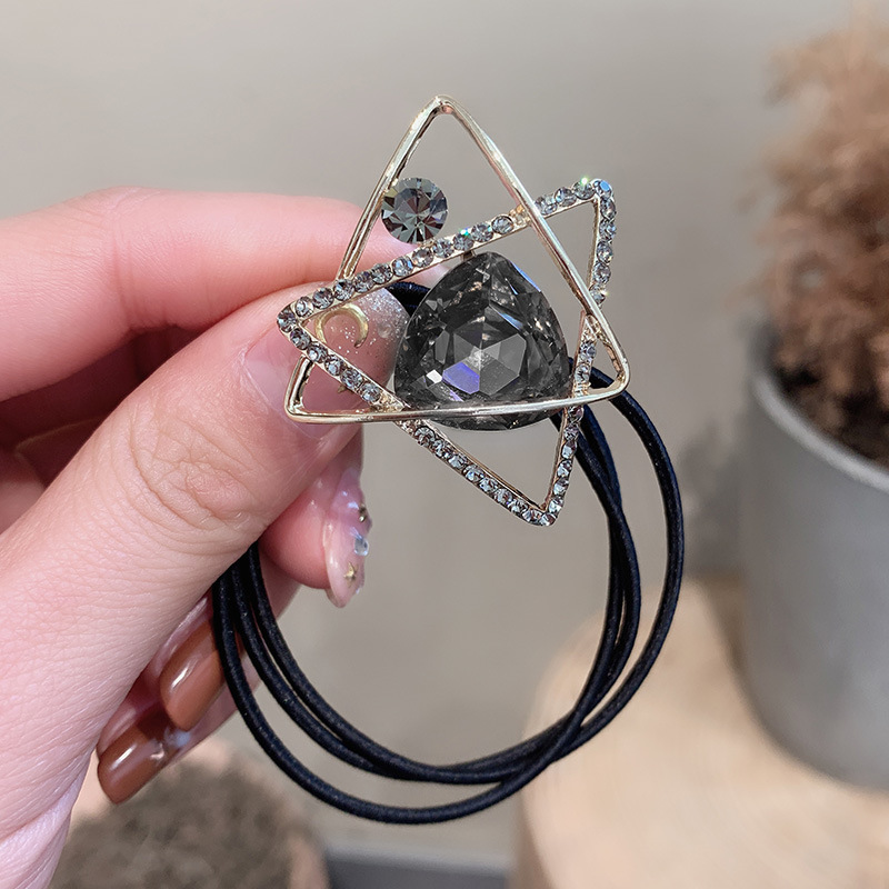 Rhinestone Heafrope Women's Elegant Tie Ponytail Hair String Korean Internet Celebrity Planet Track Hair Band Temperament Rubber Band Triangle Gray - Shop at LoveMi