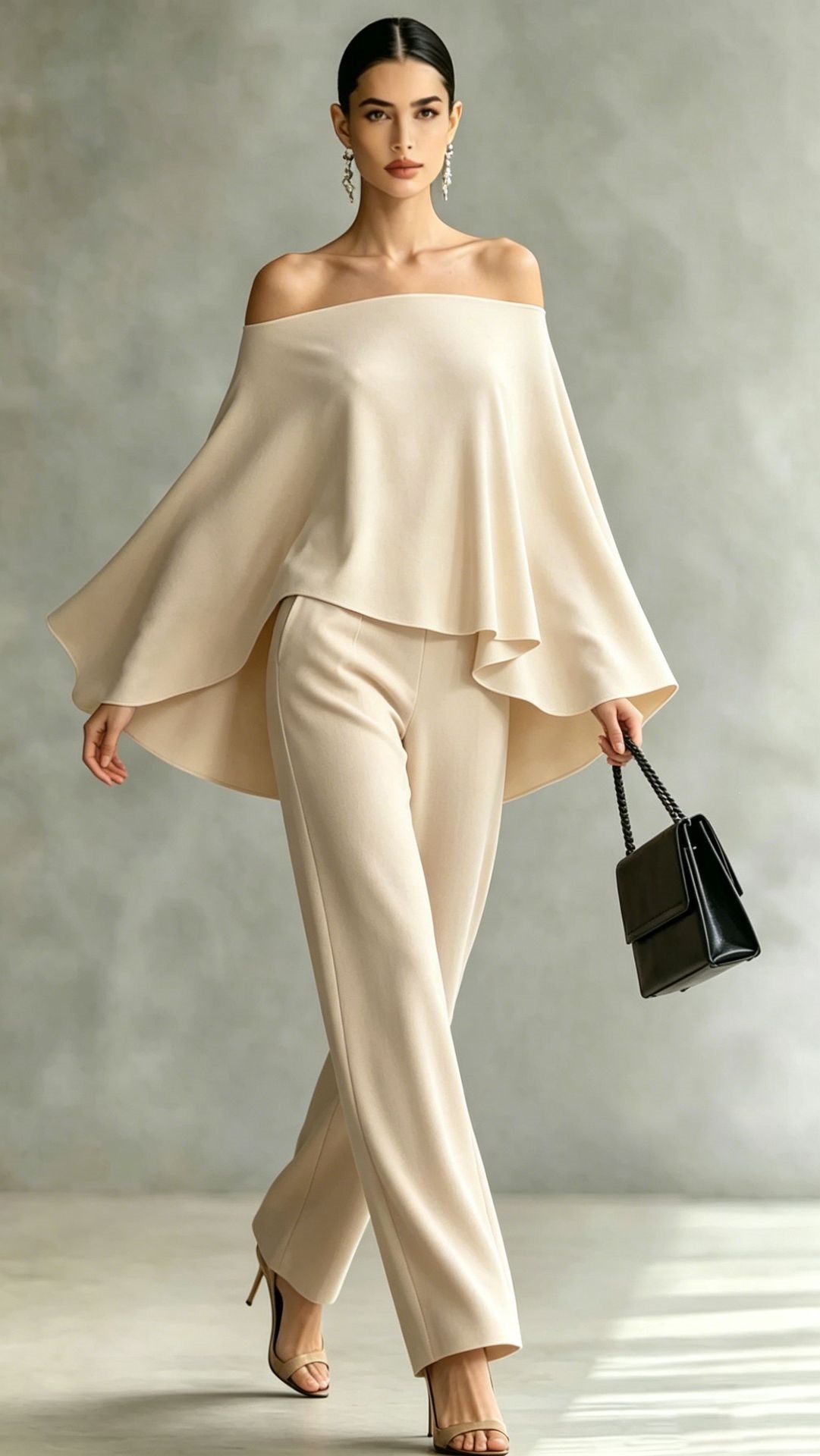 Autumn Fashion Off-Shoulder Wide-Leg Pants Set Womens Solid-Color Asymmetric Two-Piece Set