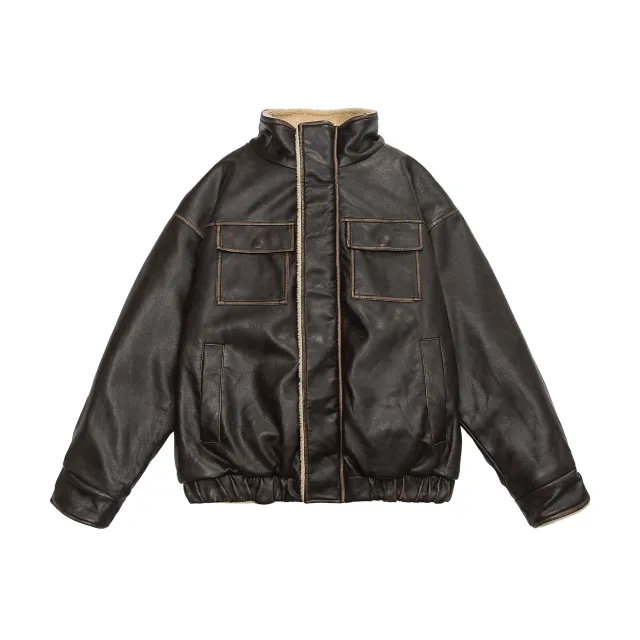 Retro Neutral Maillard Lamb Fur Coat Loose Leather Jacket Coat Brown - Shop at LoveMi
