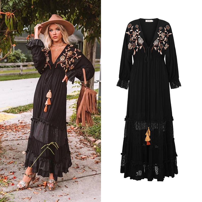 Embroidered Mesh V-Neck Dress, picture 2 of 7