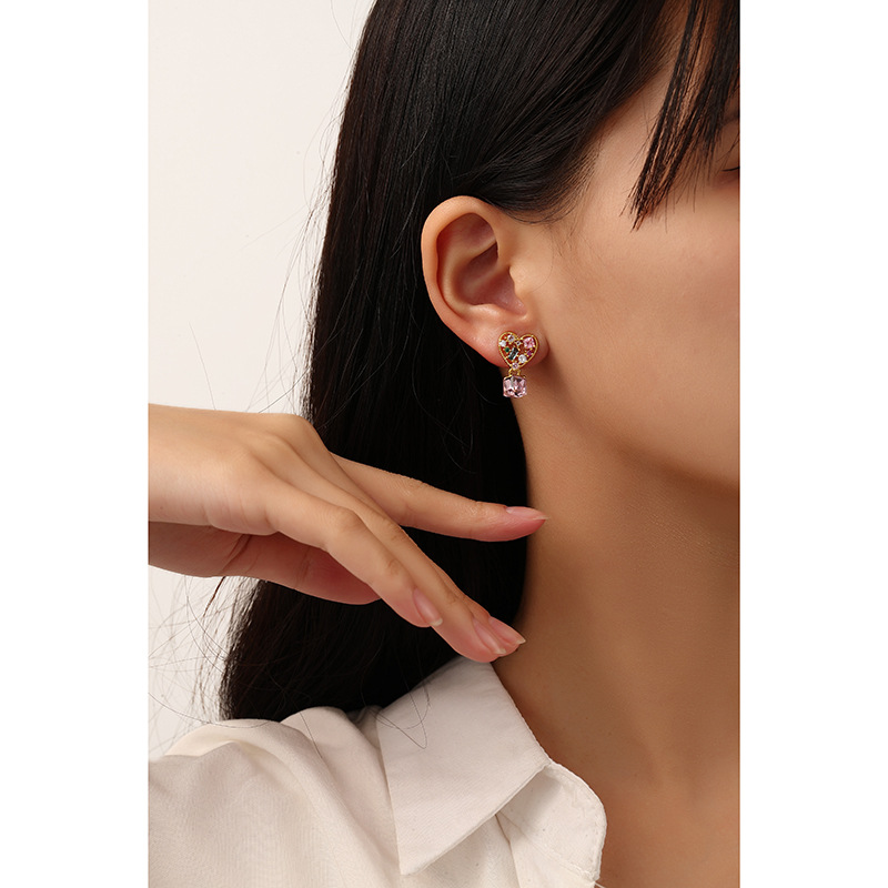 New Retro Love Color Zircon Earrings