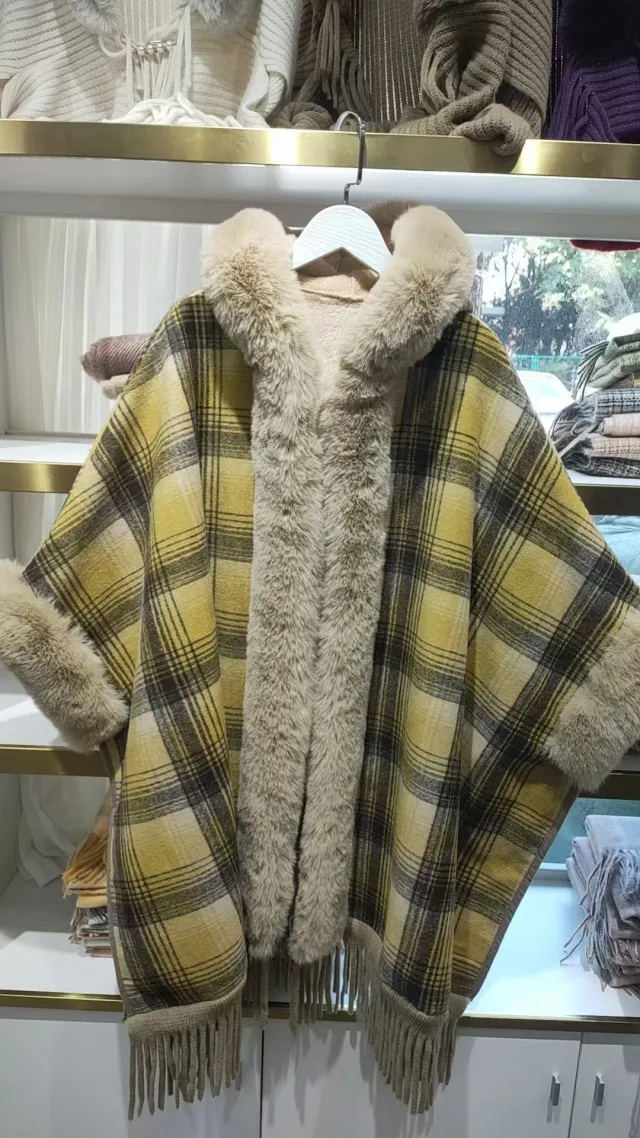 New Fallwinter Tippet With A Trendy Maillard Plaid Design Lined With Soft Fleece For Extra Warmth Gold - Shop at LoveMi