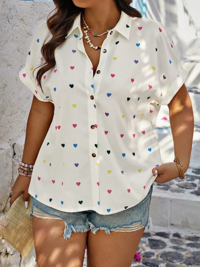 Women's Clothing Printing Lapel Single breasted Short Sleeve White - Shop at LoveMi