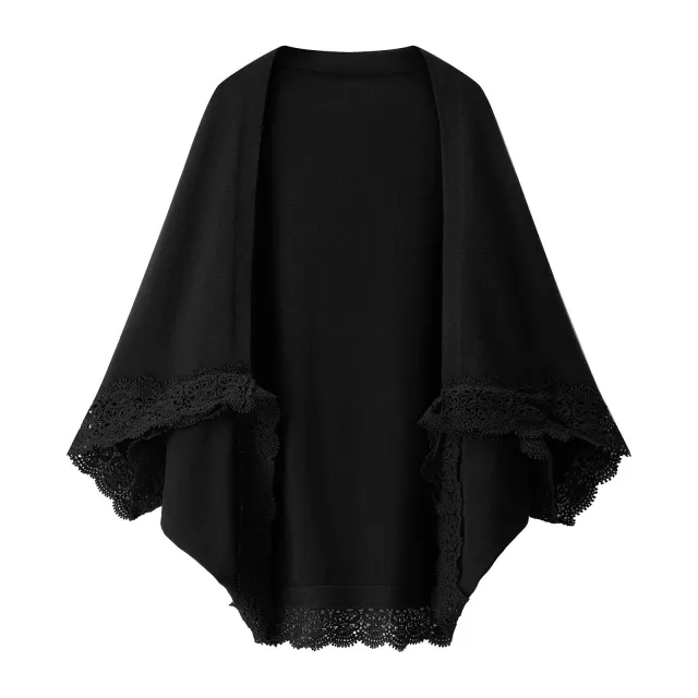 Knitted Cardigan Women's Outerwear Cloak Cape Jacket Black - Shop at LoveMi