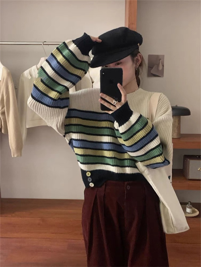 Title 11, Color Vintage Stripe Crew Neck Pullover Sweater...