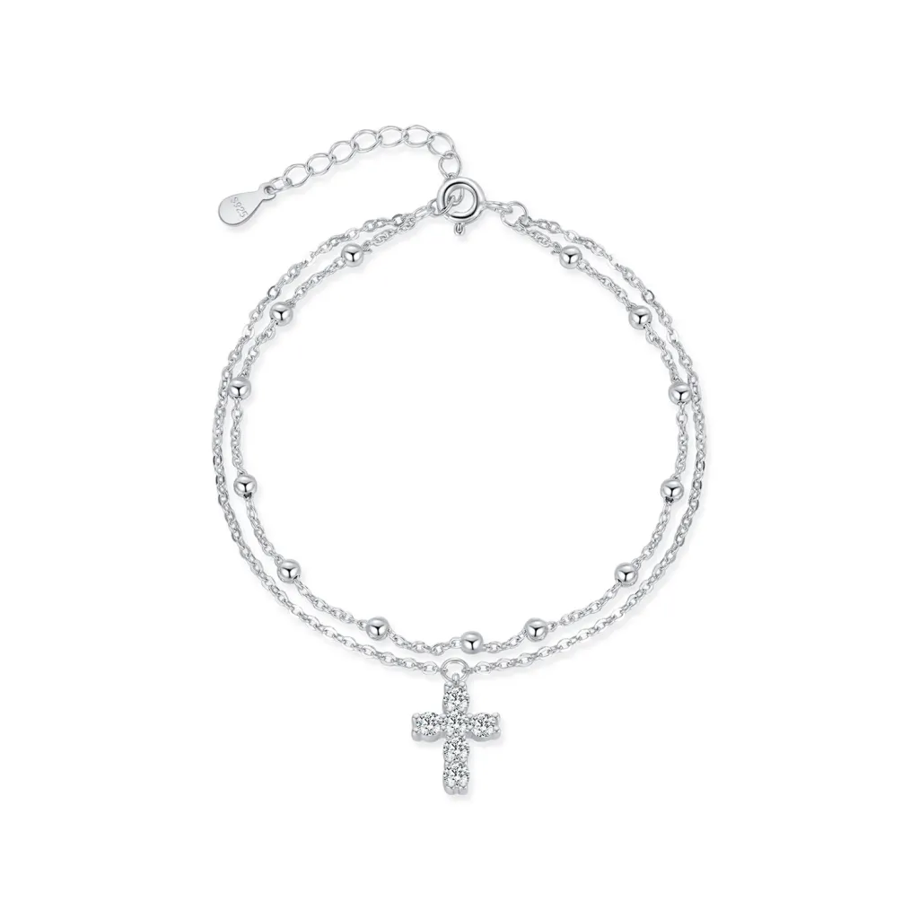 Women's Double-layer Cross Headless Bracelet - Silver