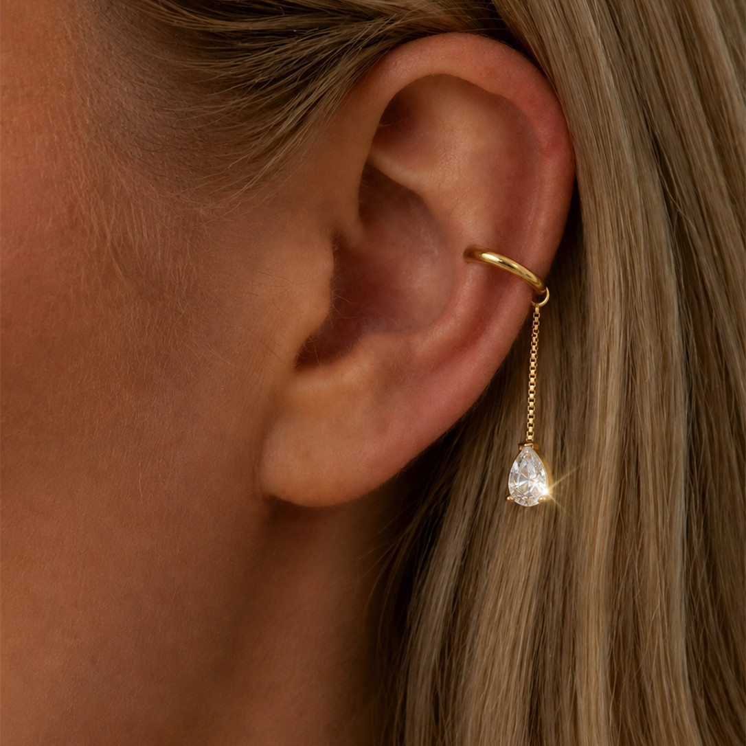 Tassel Water Drop Pendant Zircon Stainless Steel Ear Cliip