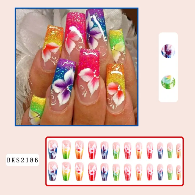 Medium style Colorful Flowers Nail Tip Flashing Candy Wearable Bks2186 Colorful Flowers - Shop at LoveMi