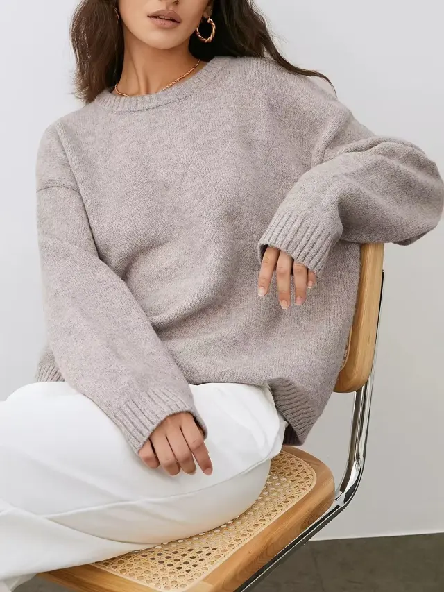 Solid Color Round Neck Sweater Women's Autumn And Winter Knitted Top Camel - Shop at LoveMi