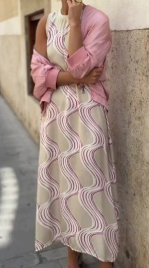 New Women's Printed Dress With Cloak Suit Striped Print And Pink - Shop at LoveMi