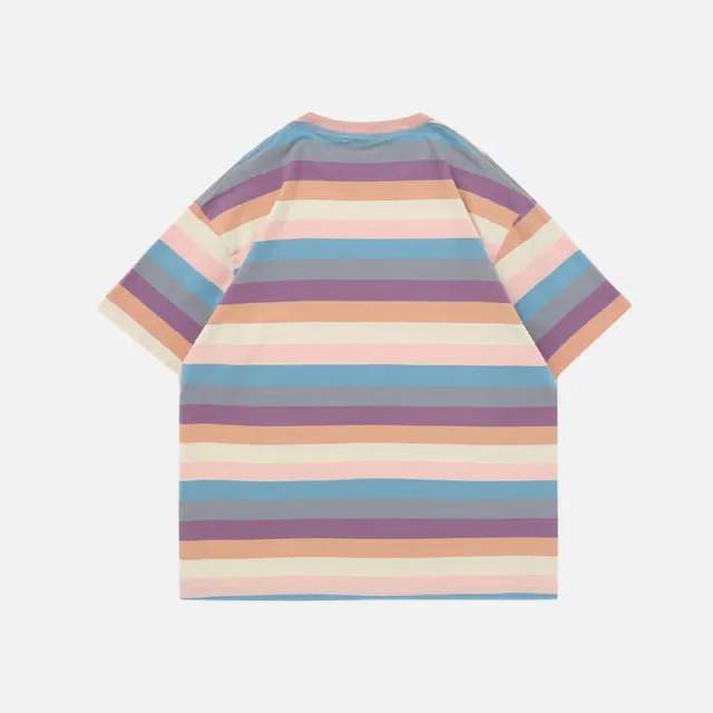Women's Summer Loose Striped Short sleeved T shirt Purple - Shop at LoveMi