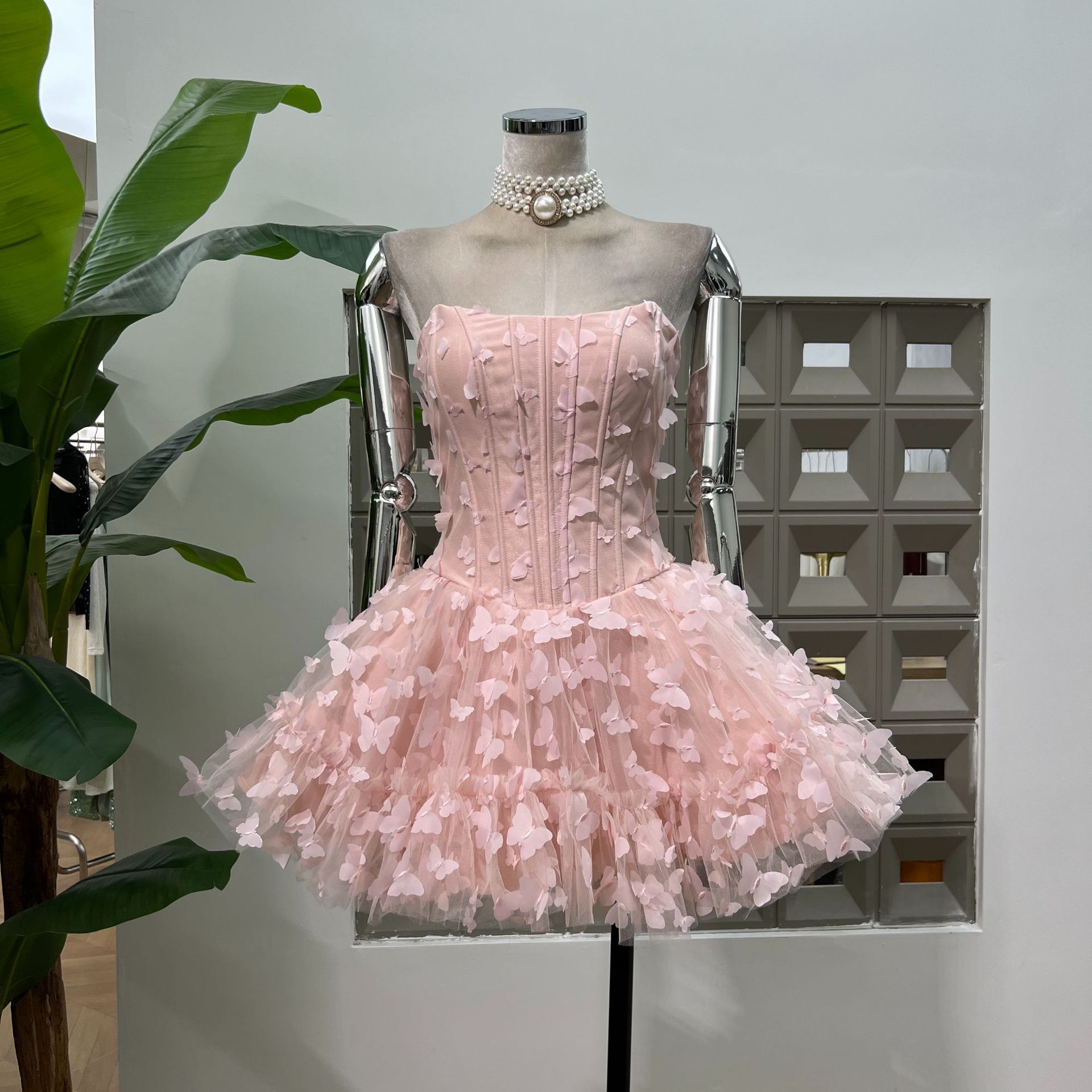 Party Graceful Butterfly Fish Bone Tie up Bustier Dress Pink - Shop at LoveMi