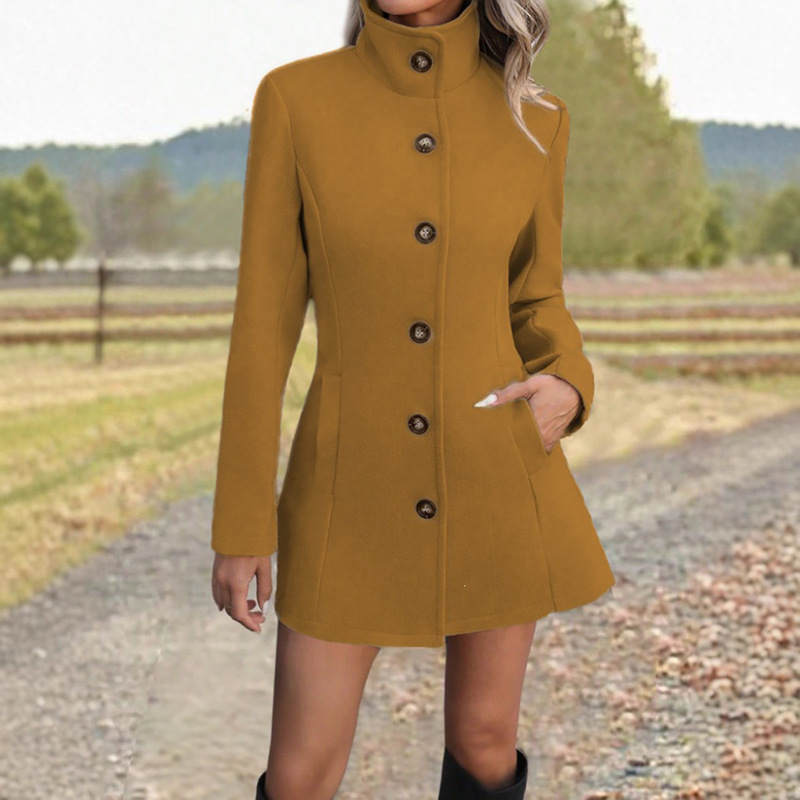 Women's Stand-Neck Wool Casual Coat (Apricot-S)