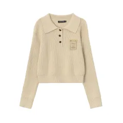Oatmeal Color Lapel Korean Style Women's Sweater Idle Style Simple - Oatmeal Color - View 1