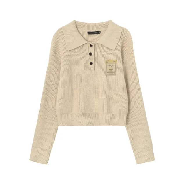 Oatmeal Color Lapel Korean Style Women's Sweater Idle Style Simple Oatmeal Color - Shop at LoveMi