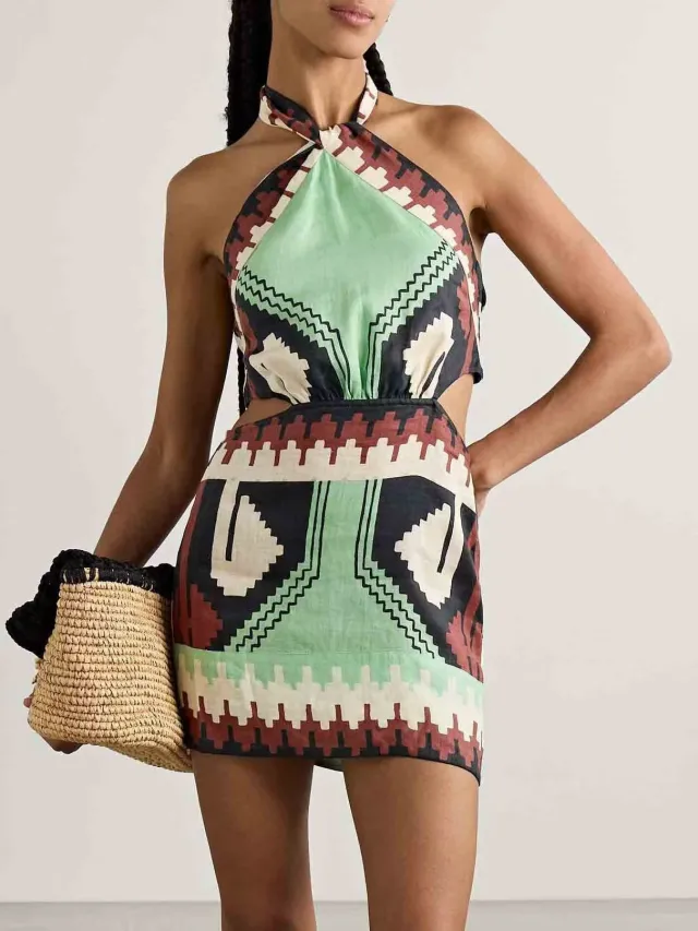 Halter Positioning Print Holiday Beach Skirt Dress - Shop at LoveMi