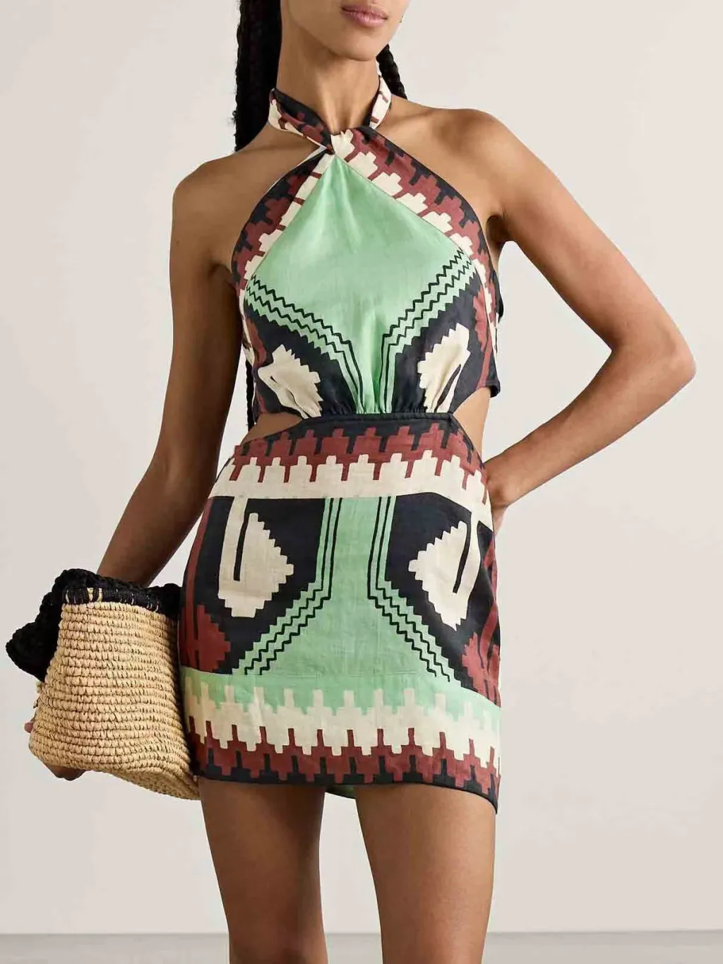 Halter Positioning Print Holiday Beach Skirt Dress