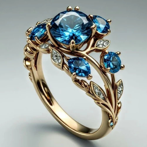 Fashionable Ocean Heart Blue Topaz Ring