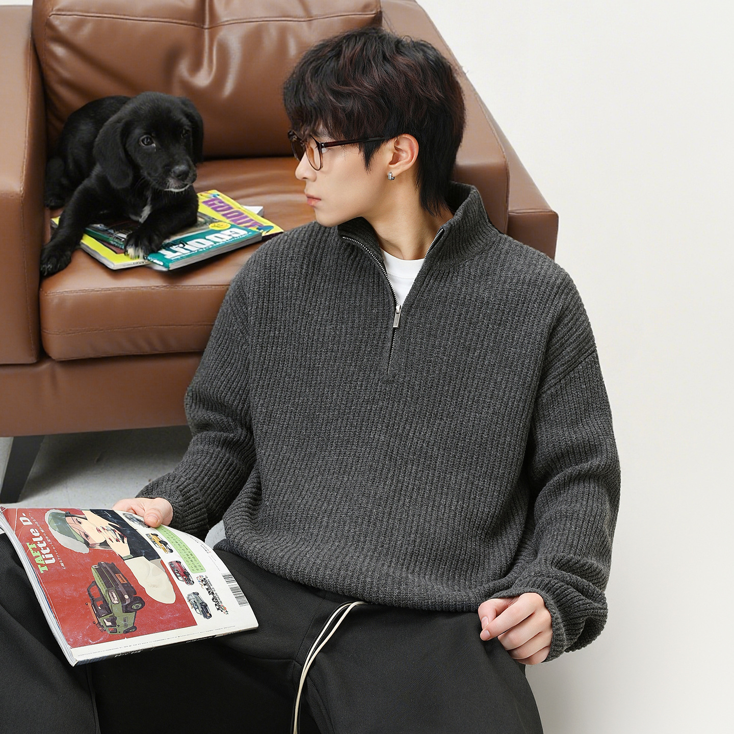 $32.72 Stand Collar Sweater Men's Imitation Deer Plush