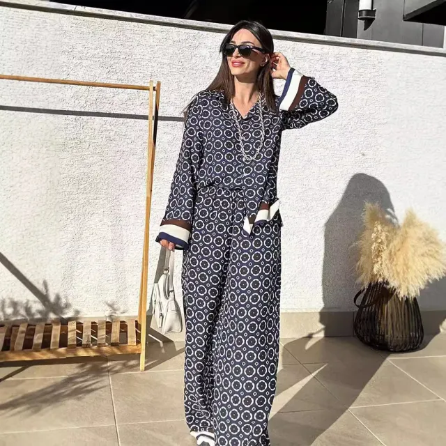 Shirt High Waist Trousers Two piece Set For Women Blue - Shop at LoveMi