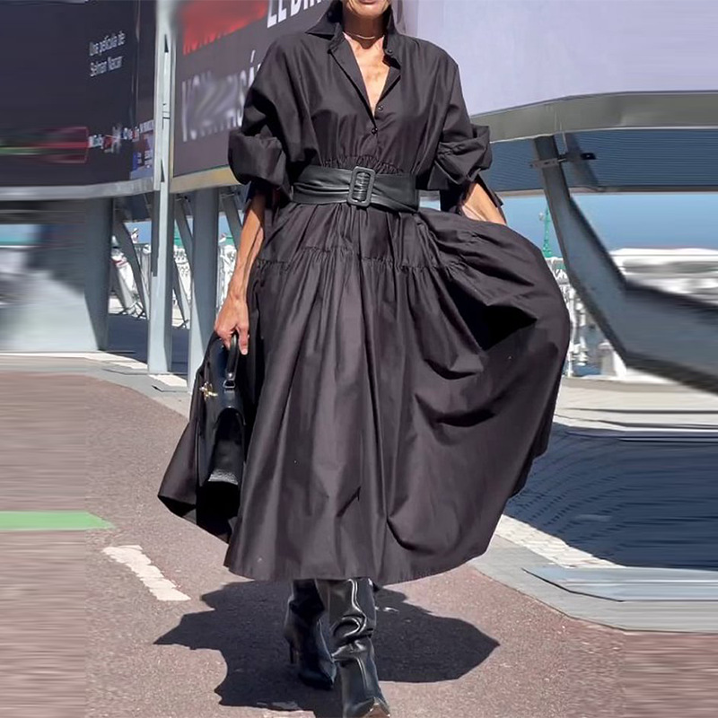 Pleated Puff Sleeve Swing Dress, picture 3 of 6