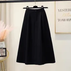 Plus Size Skirt Hepburn Style Woolen A- Line Autumn And Winter Umbrella Skirt - Black - View 1