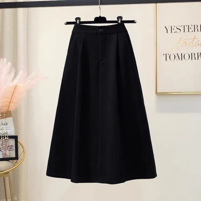 Plus Size Skirt Hepburn Style Woolen A Line Autumn And Winter Umbrella Skirt Black - Shop at LoveMi