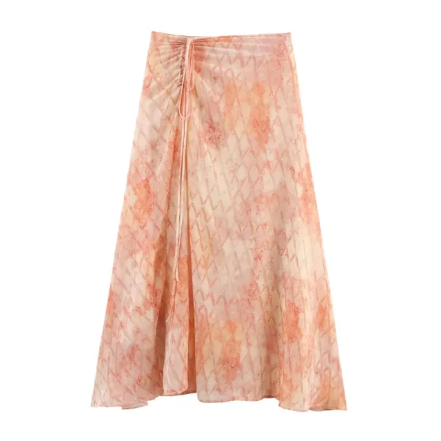 Summer New Blooming Printed Pull Belt Chiffon Irregular Skirt Orange - Shop at LoveMi