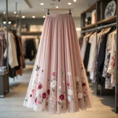 Womens Delicate And Sweet Rose-Print Midi Skirt - Rose - View 1