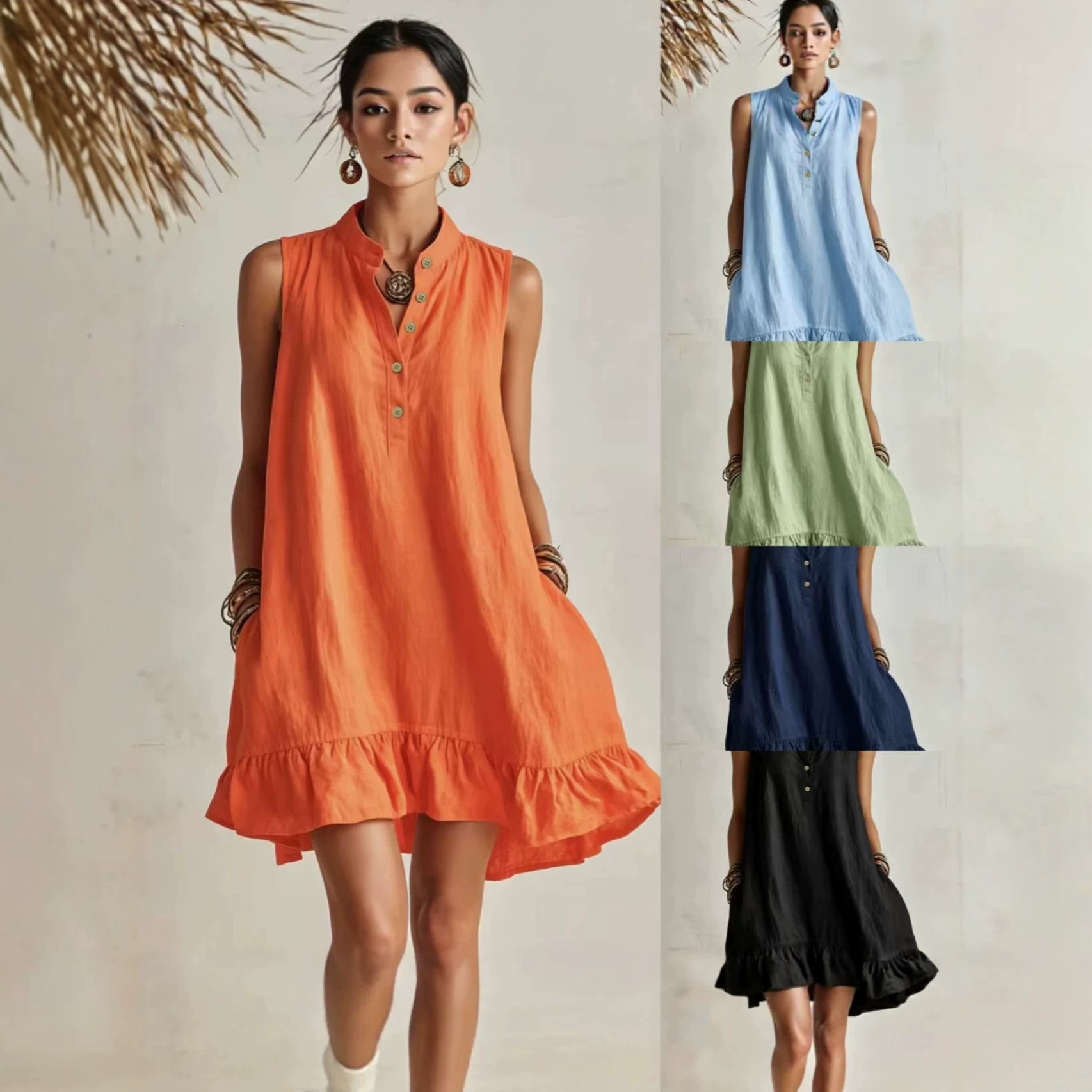 Cotton-linen Loose-fit Fashionable Casual Womens Dress