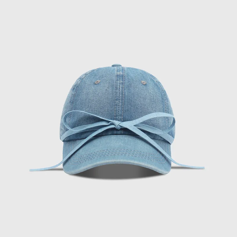 Casual Cool All-match Bow Curved Brim Simple Cowboy Hat - Denim Blue