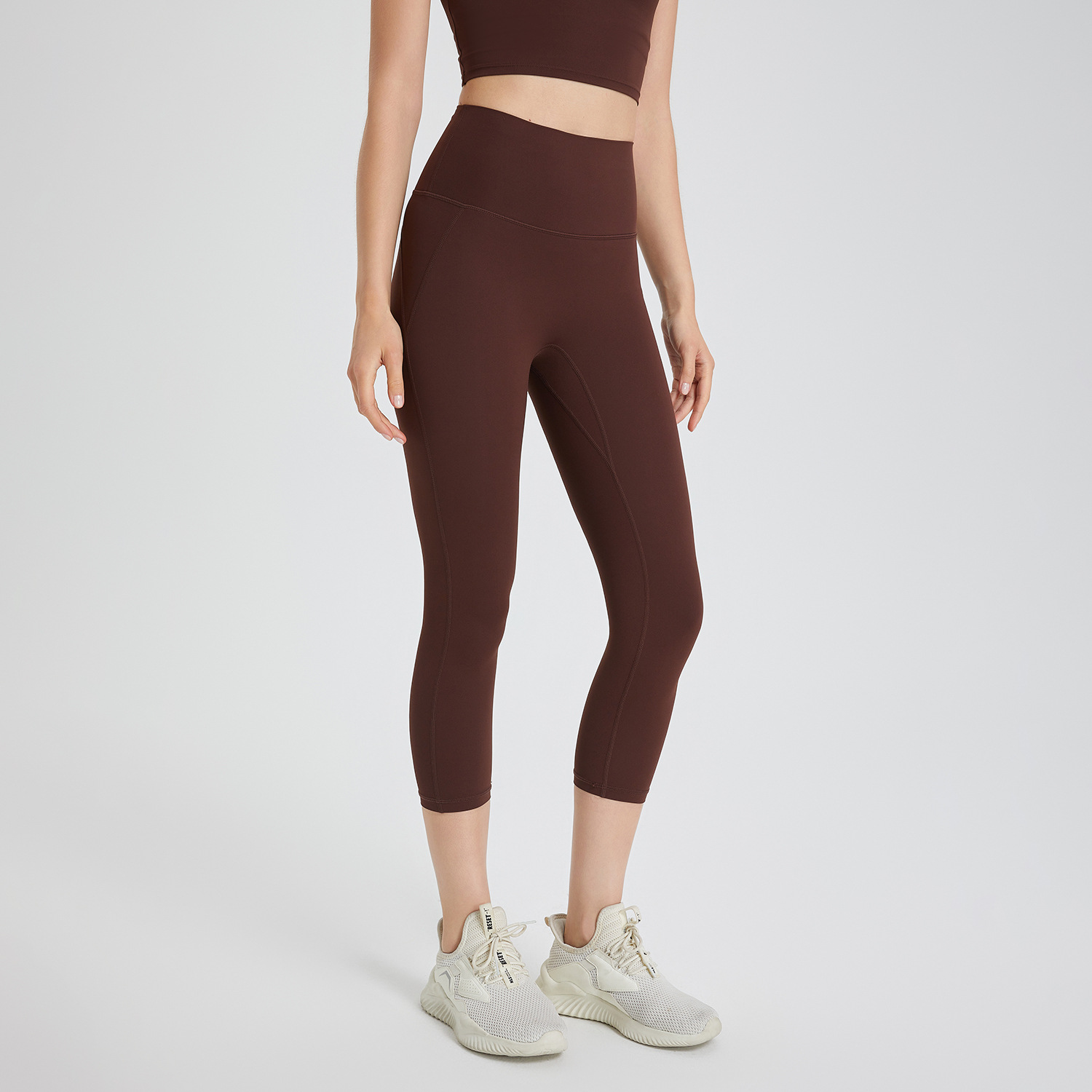 Women's Yoga Pants High Waist Cropped Pants Coffee - Shop at LoveMi