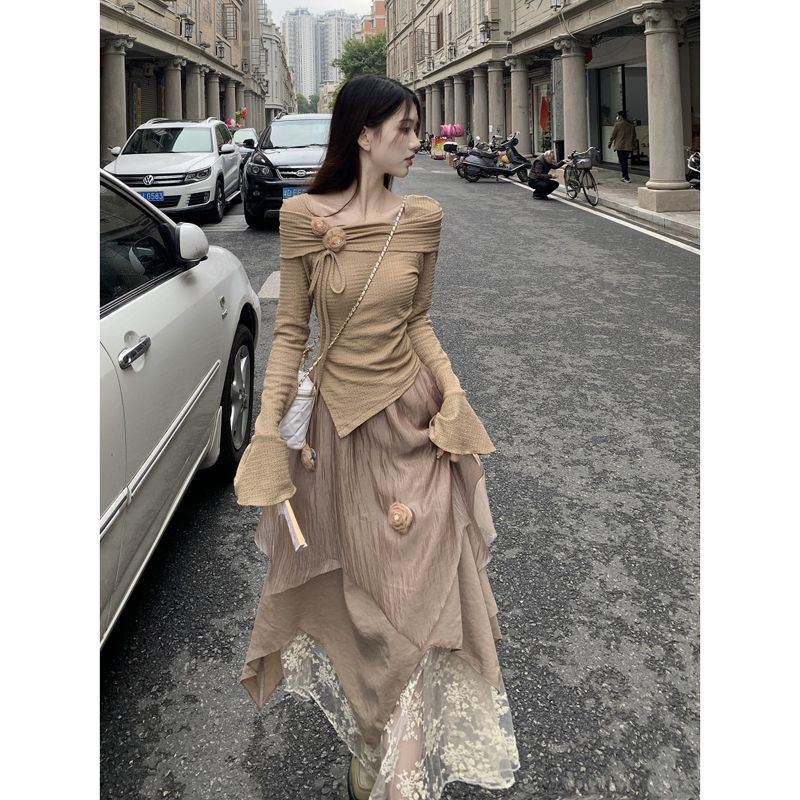 Fashionable High-end Irregular Top Gentle Atmosphere Long Dress
