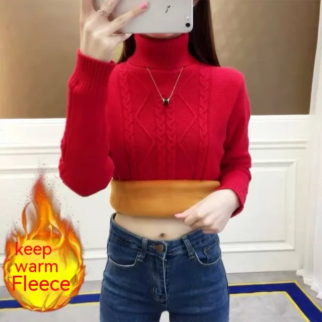 Thick Turtleneck Sweater Female FallWinter Slim Red - Shop at LoveMi