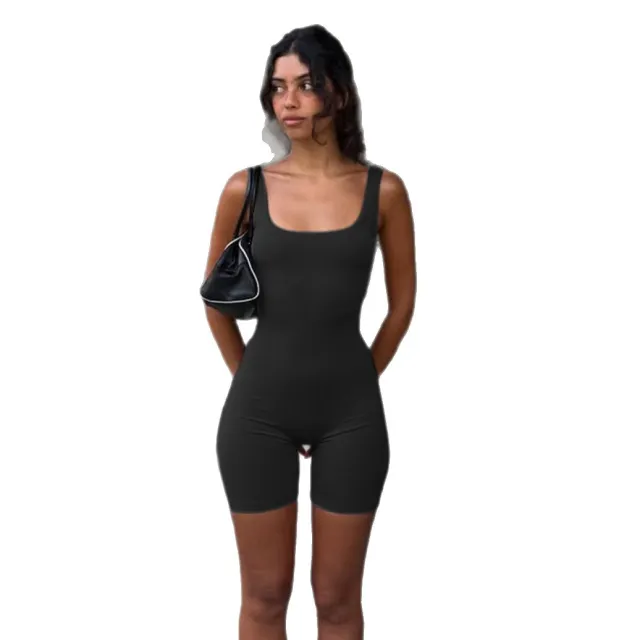 Stylish American style Athletic U shaped Open back Jumpsuit Black - Shop at LoveMi
