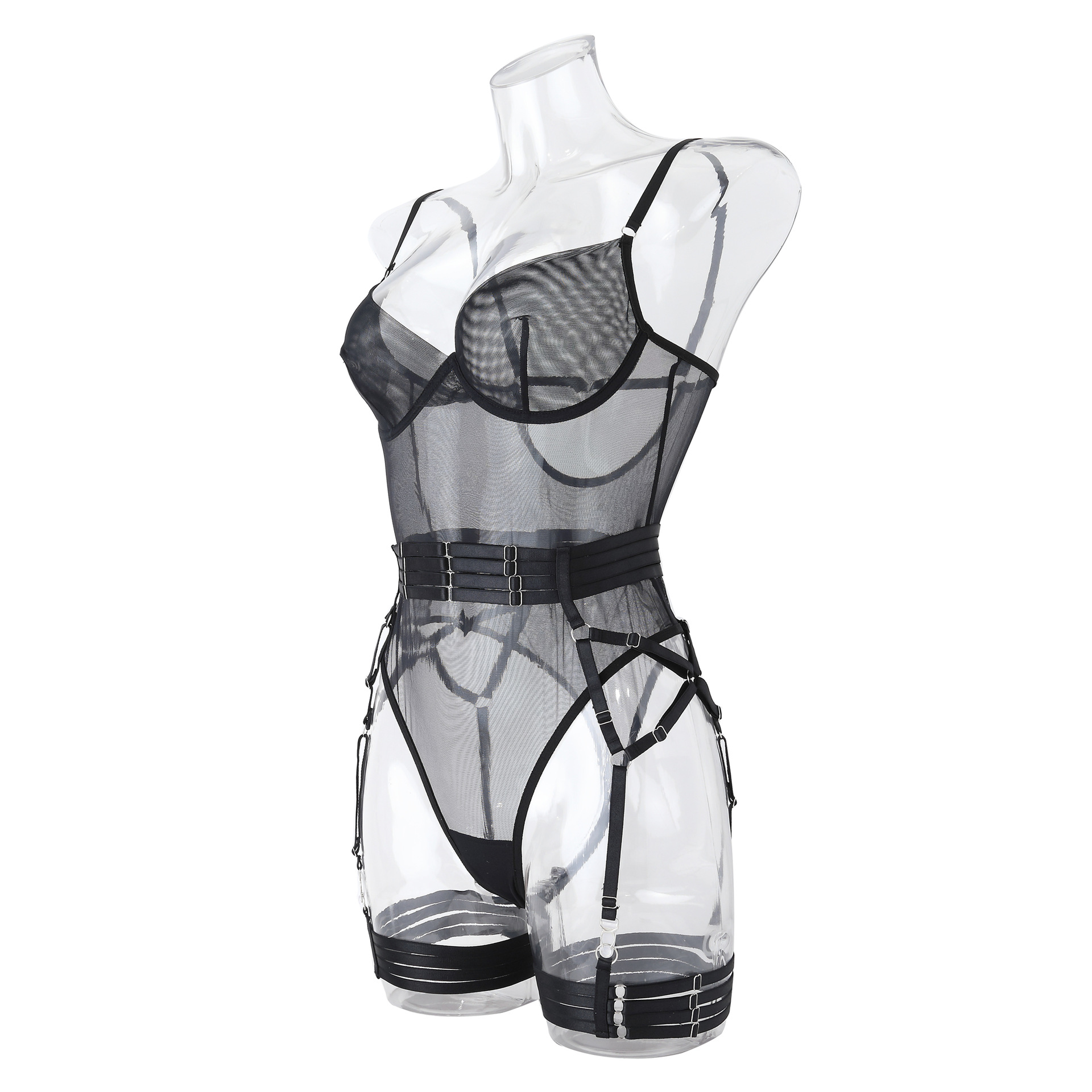 Title 26, Luvas de malha sexy Cinto liga Fivela Corsets m...