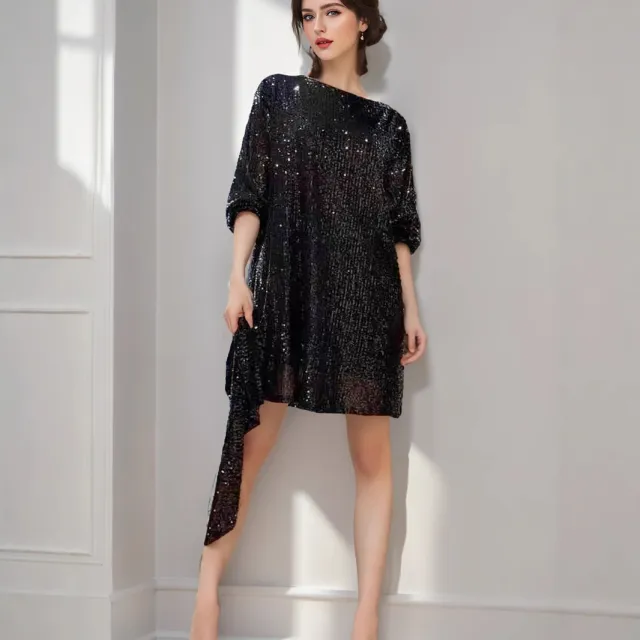 European And American Fashion Sequin Party Evening Dress Black - Shop at LoveMi