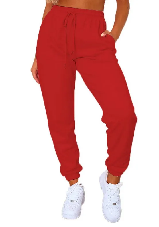 Women's Fashion Solid Color Ankle Banded Pants Thick Red - Shop at LoveMi