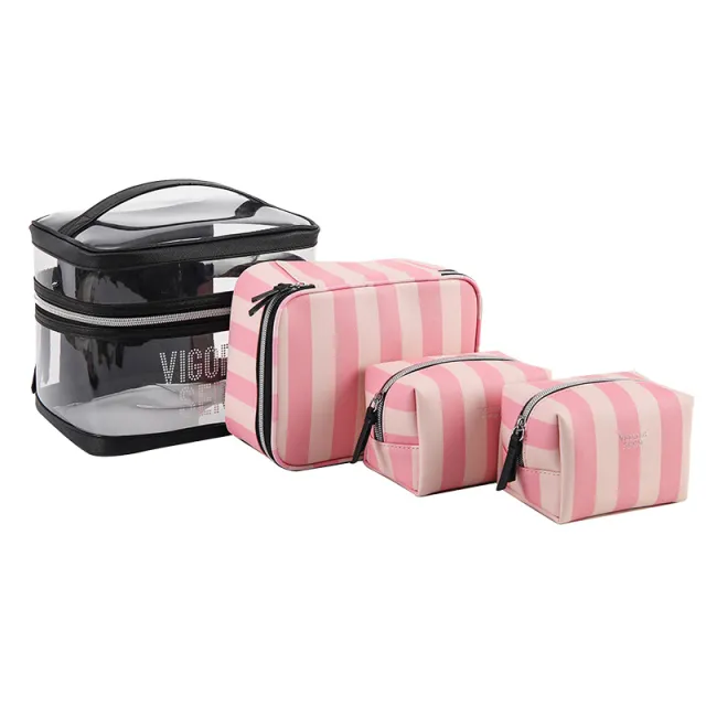 Buggy Bag Multifunctional Folding Professional Makeup Kit Pink Bold Stripes - Shop at LoveMi