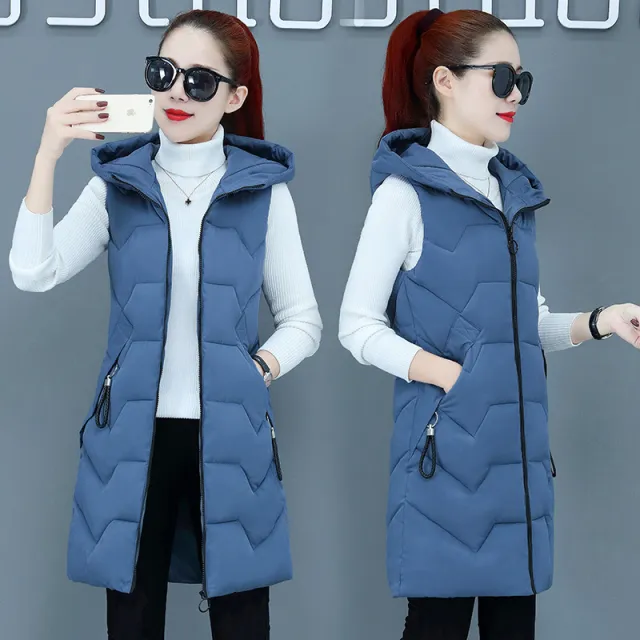 Down Cotton Vest Women's Mid length Plus Size Coat Blue - Shop at LoveMi