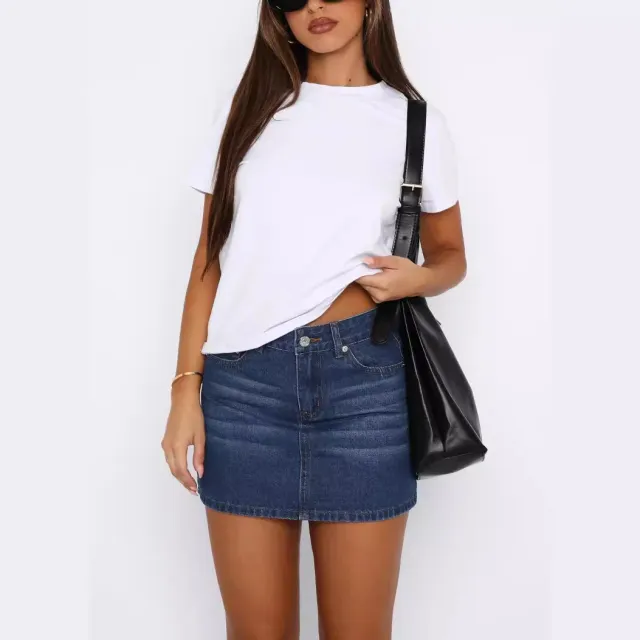 Slim Fit Elastic Hip Denim Skirt Women Dark Blue - Shop at LoveMi