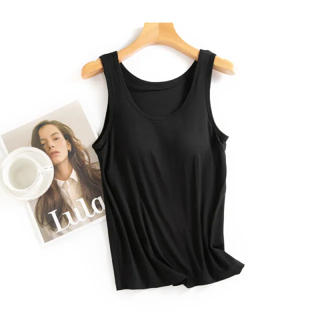 Plus Size Sling Vest With Chest Pad One piece Inner Wear Loose Inner Wear Anti exposure Black - Shop at LoveMi