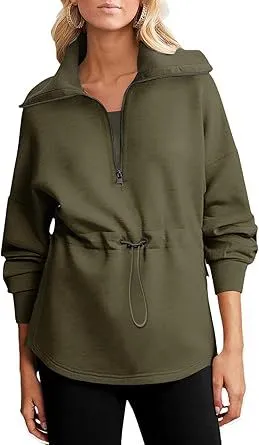 Women's Super Plus Size Sweatshirt Half Zipper Drawstring Green - Shop at LoveMi