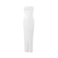 Spicy Girl Style Tube Top Bodycon Side-Slit Long Solid-Color Dress - White - View 1
