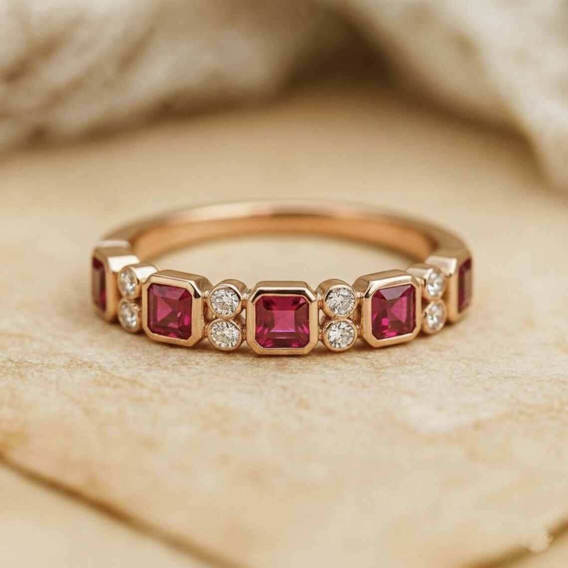 Sterling Silver Stackable Ring With Square-Cut Red Cubic Zirconia