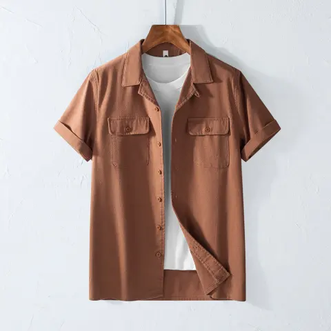 Retro Lapels Workwear Breathable Men's Shirt